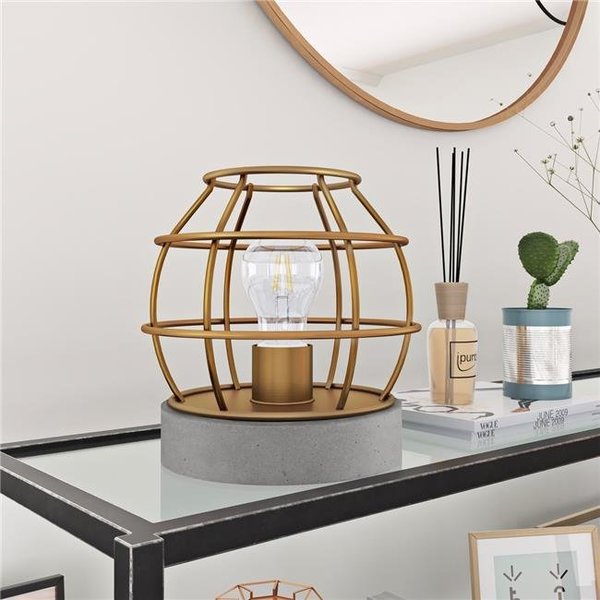 Henn & Hart Henn & Hart TL0030 Kennet Antique Brass Cage Table Lamp with Concrete Pedestal TL0030